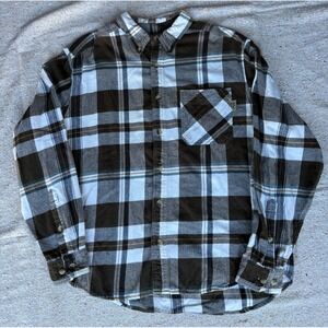 Mens Sz Large WOOLRICH Brown White Plaid Flannel Button Up Long Sleeve Shirt